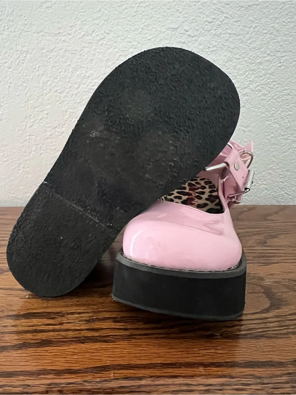 Demonia Faux Patent Leather Platform Mary Janes Pink Shoes Heart Buckle Strap 6